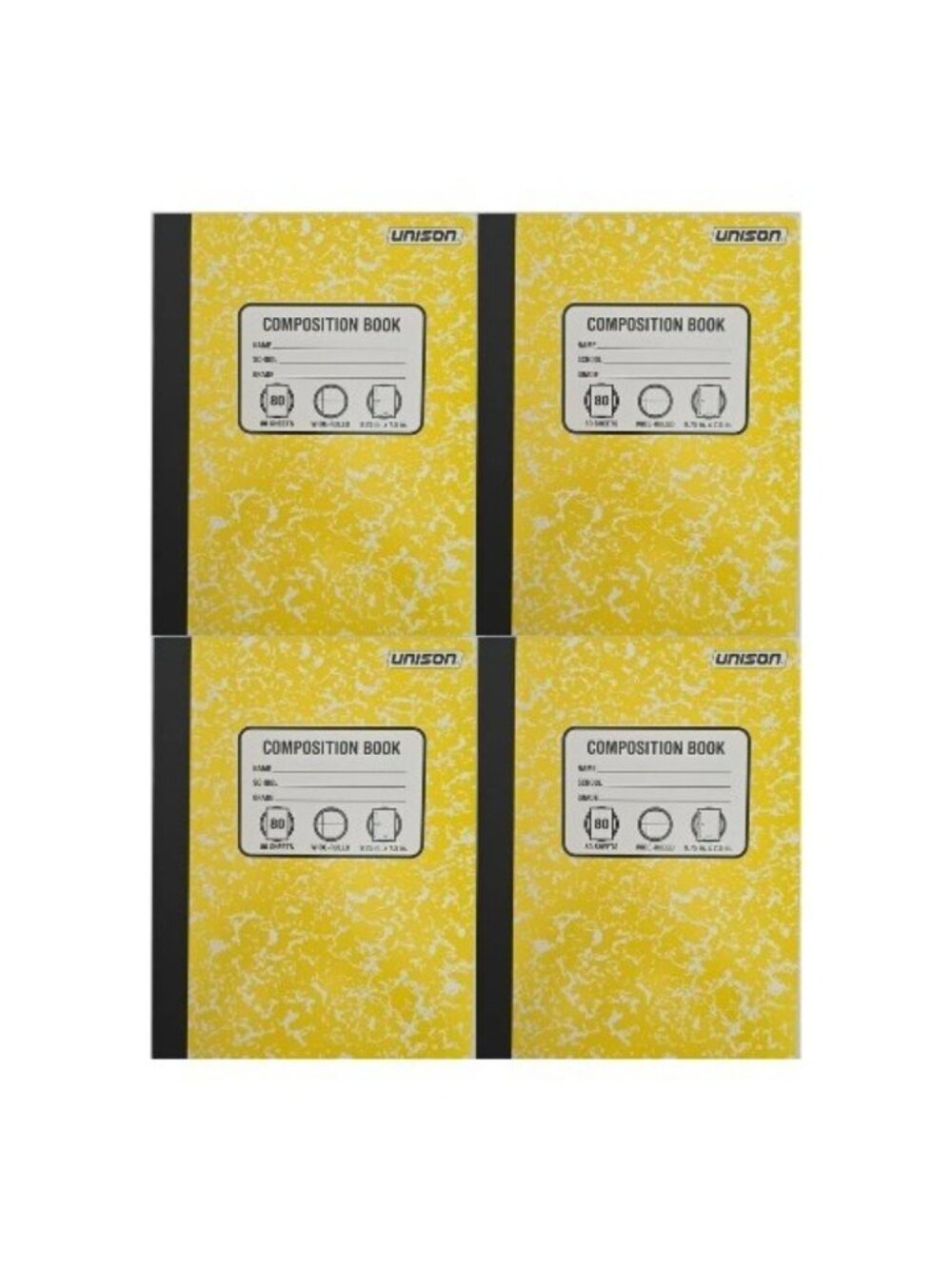 Lot Of 4 New Unison Yellow Composition Notebooks 80 Sheets Wide Ruled